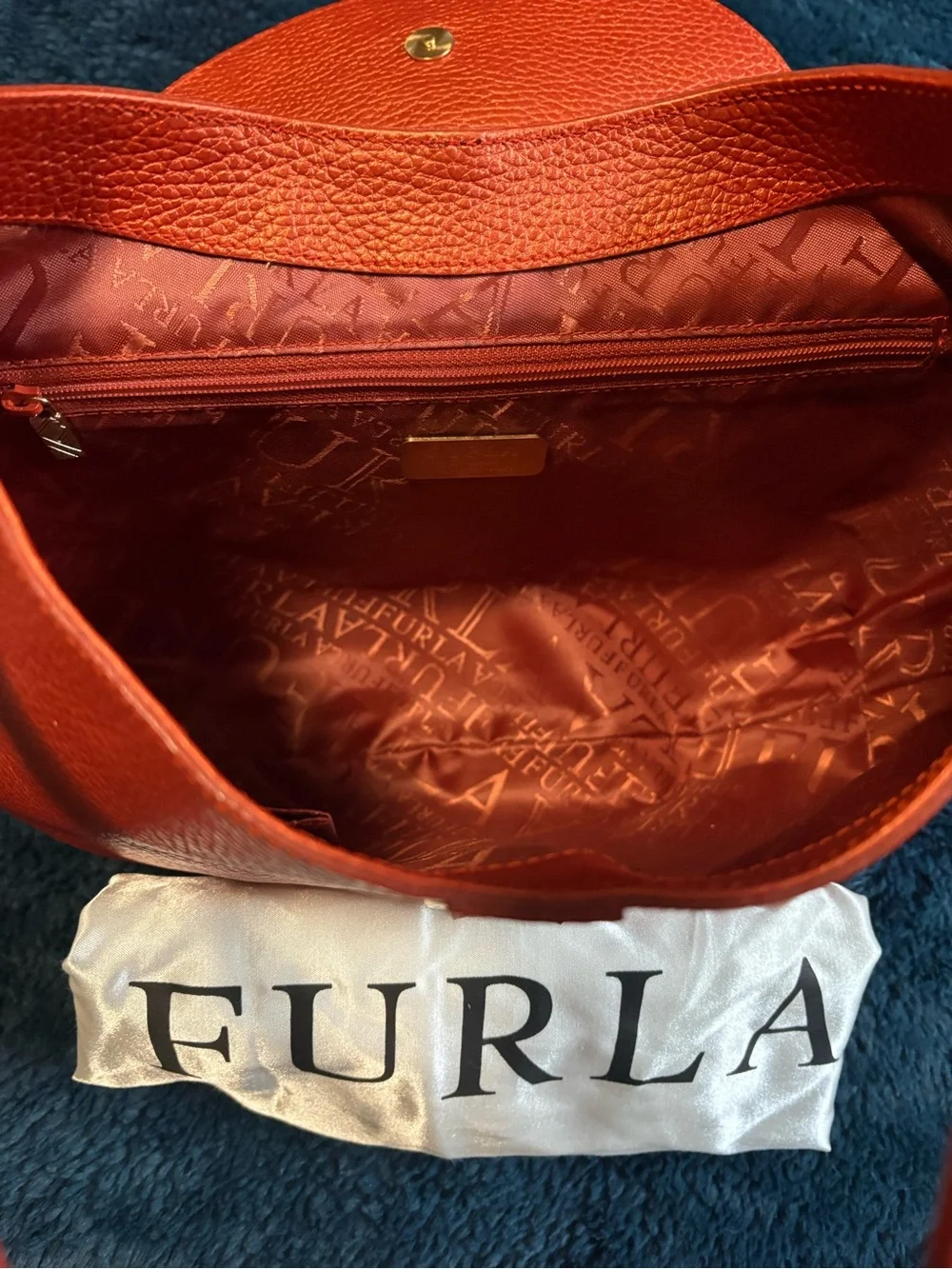 NWT Furla Pumpkin Pebbled Leather Hobo Shoulder Bag -Made in Italy